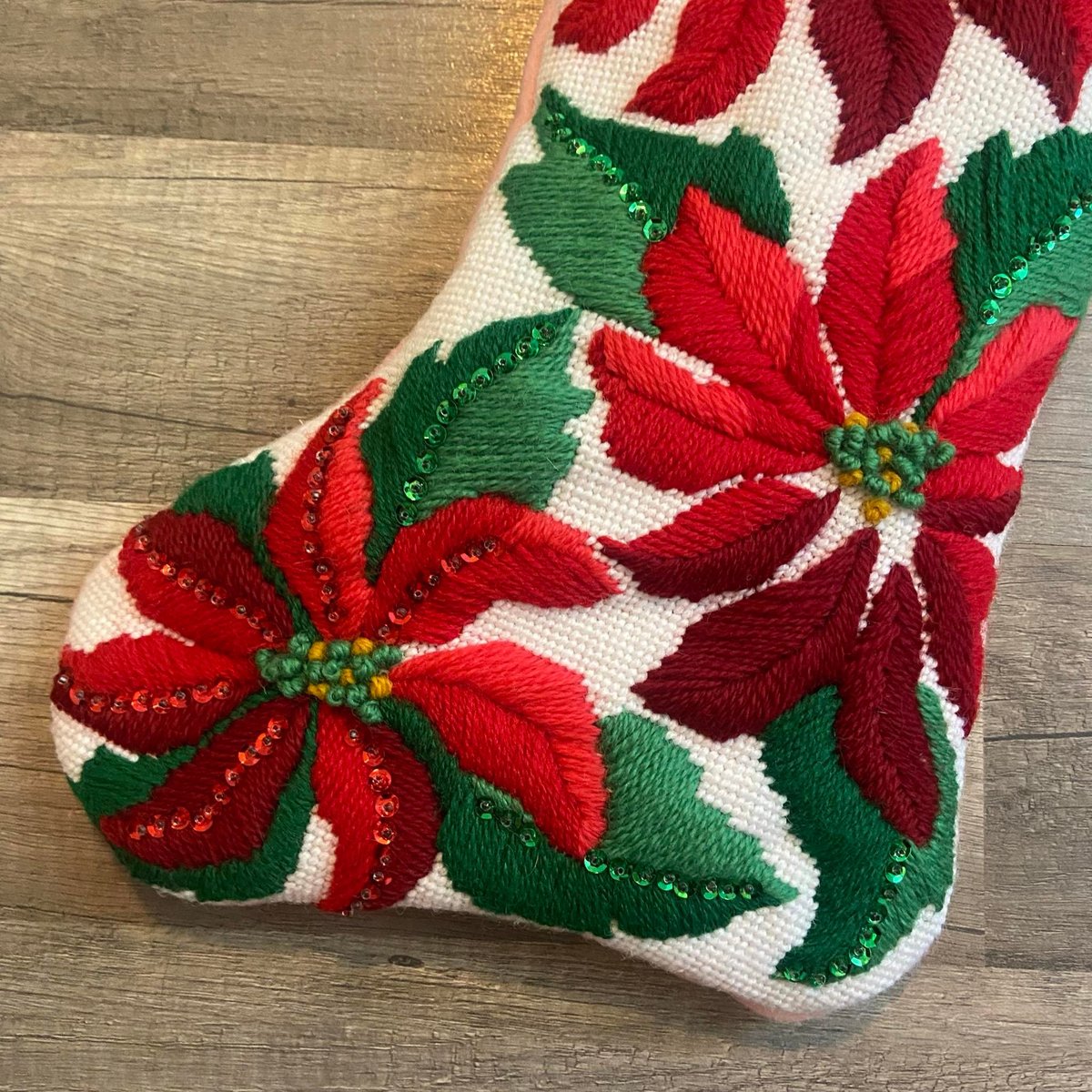 New Handmade Christmas Stocking VTG BUCILLA POINSETTIA 60549 Red Flower Needlepoint Stocking Embroidered Stockings Custom Socks