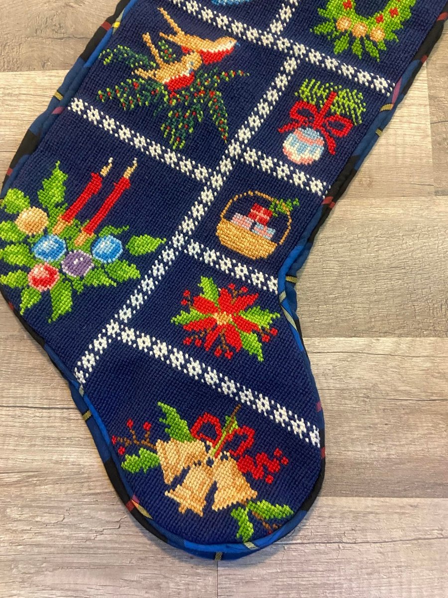 Vintage Handmade Christmas Stocking RARE SUSAN TREGLOWN Mid-80s Bells Wreath Doves Needlepoint Stocking Embroidered Stockings Custom