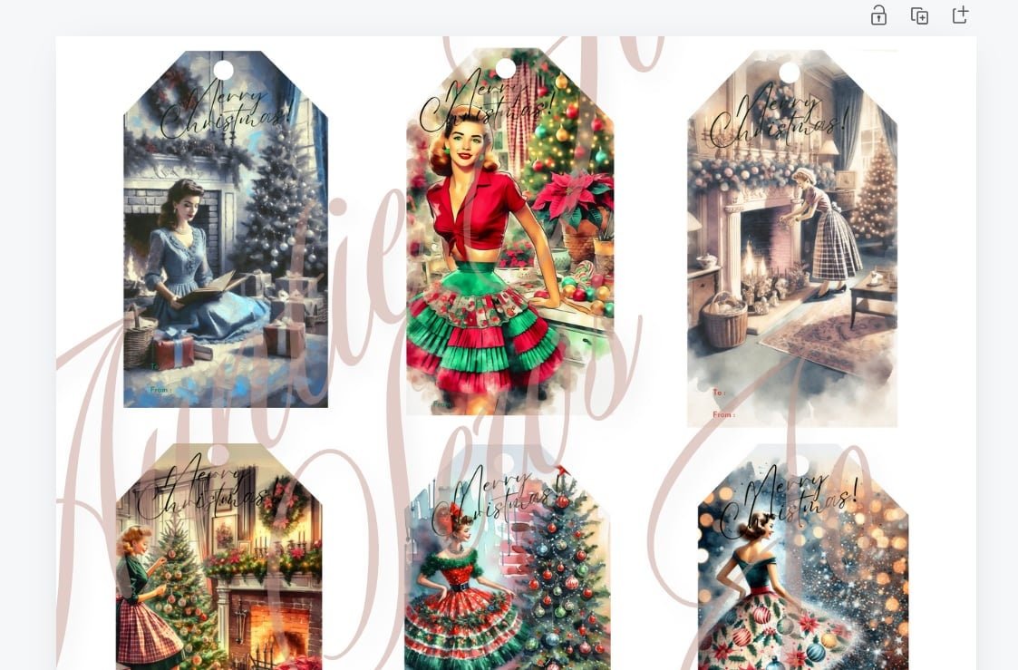 Retro Vintage Lady Christmas Tags Printable Gift Tags Large & Small  Hang Tags Vintage Christmas  Digital Junk Journal
