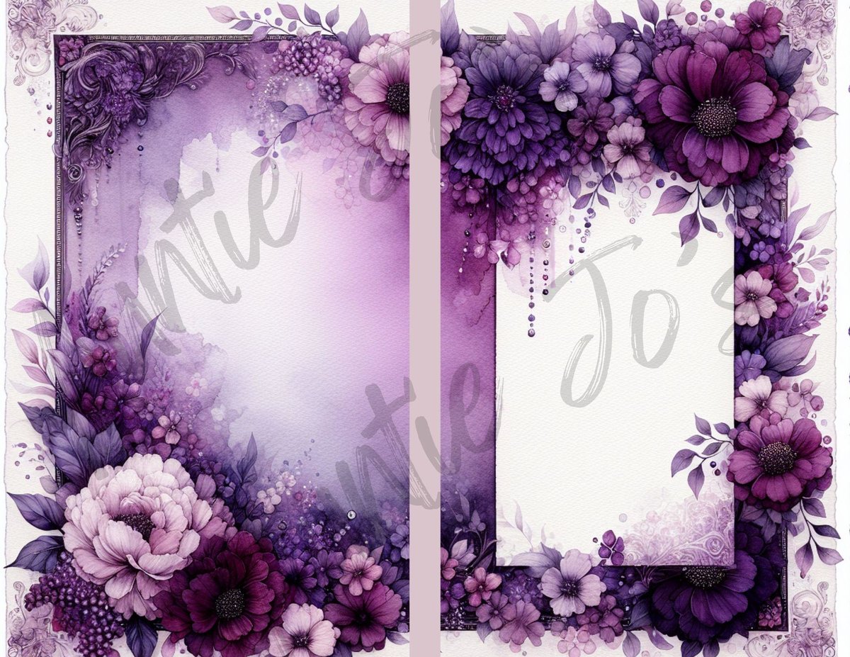 Purple Junk Journal Kit, Purple Journal Sheets, Digital Papers, Instant Printable Paper, Floral Designs,  Digital Paper Kit, PDF & PNG Files