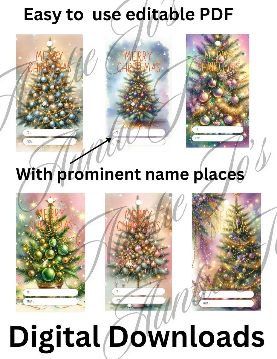 Easy EDITABLE Christmas Gift Tags, Christmas Tree Holiday Gift Tag Template, Personalized Christmas Tag 2 x 3.5", PDF Format