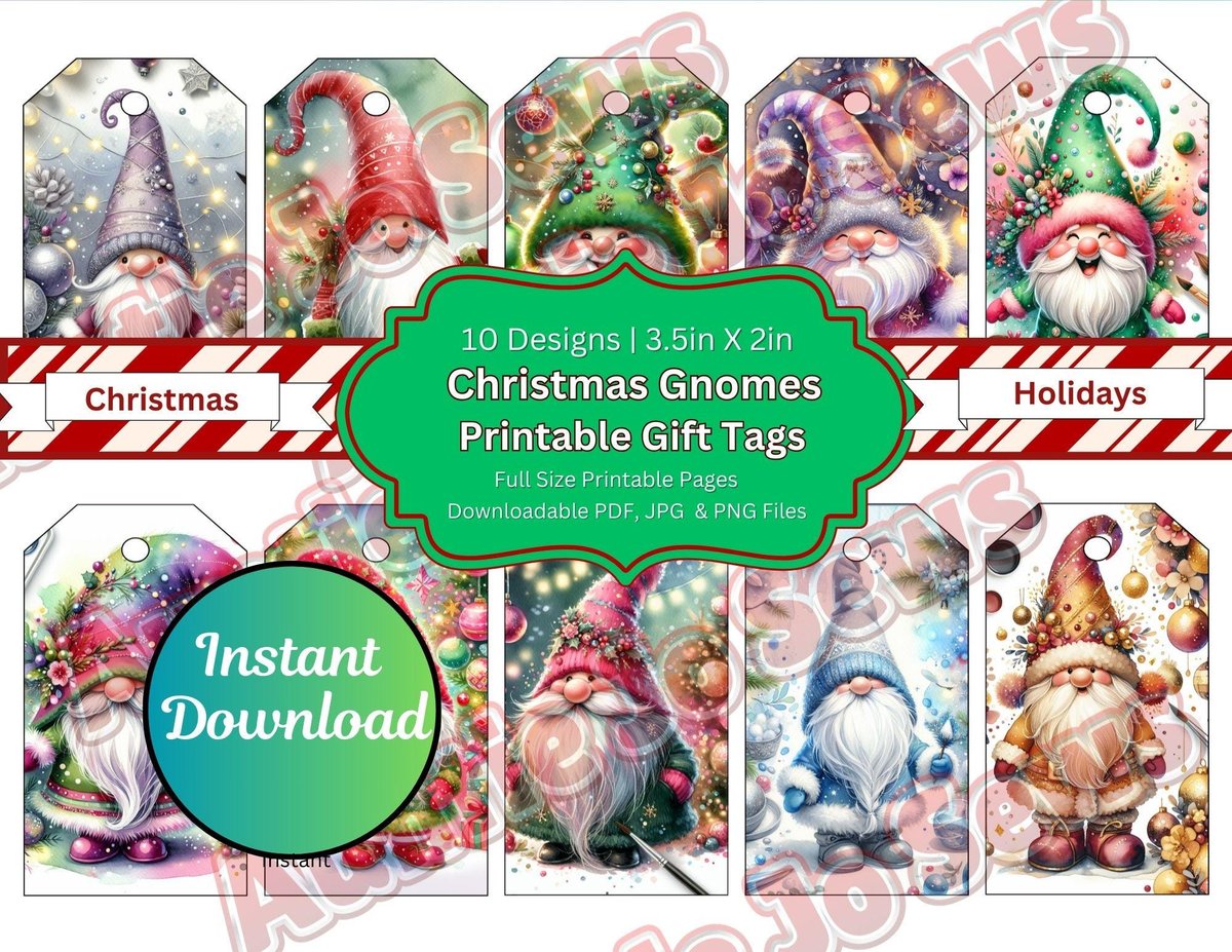 Printable Gift Tags | Gnome Christmas Gift Tags | Holiday Gift Tags | Christmas Printables | Instant Download | JPG PNG PDF Files