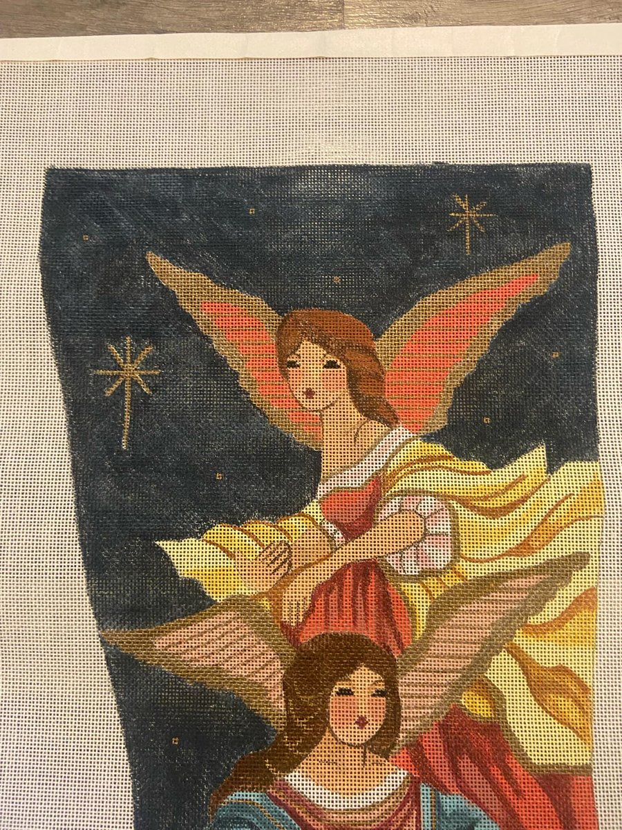 Christmas Stocking New Rare Handpainted Vintage  BAROQUE ANGELS II 2 Needlepoint Christmas Stocking Canvas Holiday Decor Signed Canvas