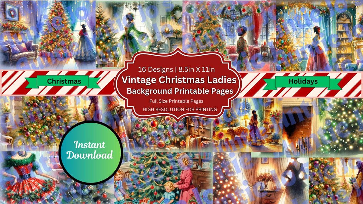 Christmas Junk Journal Kit, Retro Christmas Printables, Vintage Ladies, Christmas Digital Instant Download, 16 Designs!