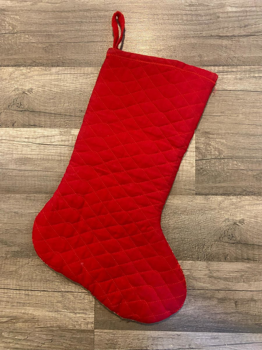 Christmas Stocking Vintage Retro 1980's HANDMADE  Finished Dimensions Toy Shop NEEDLEPOINT Custom Holiday Decor Santa Claus Decorating