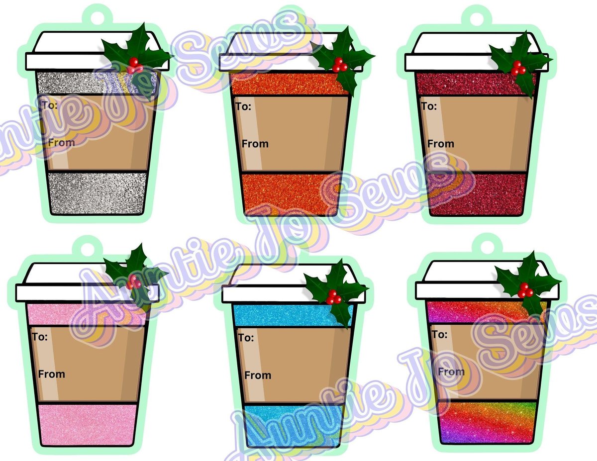 Printable Christmas Gift Tags, Holiday Tags, Christmas Tags, Coffee Cup Printables, Glitter Tags, Holiday Gift Tags, Instant Download