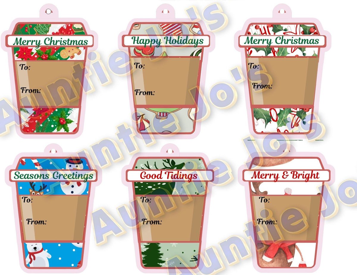 Printable Christmas Gift Tags, Holiday Tags, Christmas Tags, Coffee Cup Printables, Instant Print Tags, Holiday Gift Tags, Instant Download