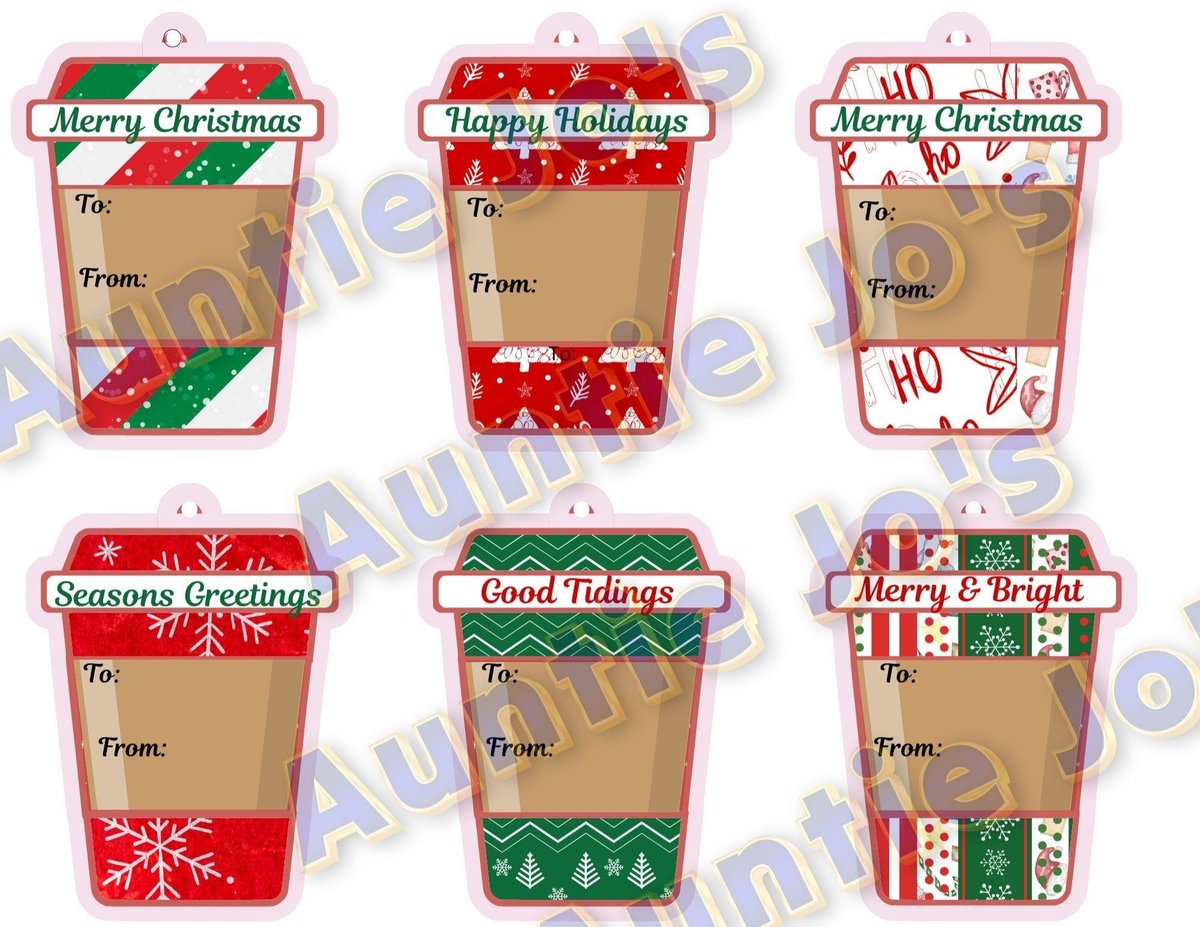 Printable Christmas Gift Tags, Holiday Tags, Christmas Tags, Coffee Cup Printables, Instant Print Tags, Holiday Gift Tags, Instant Download