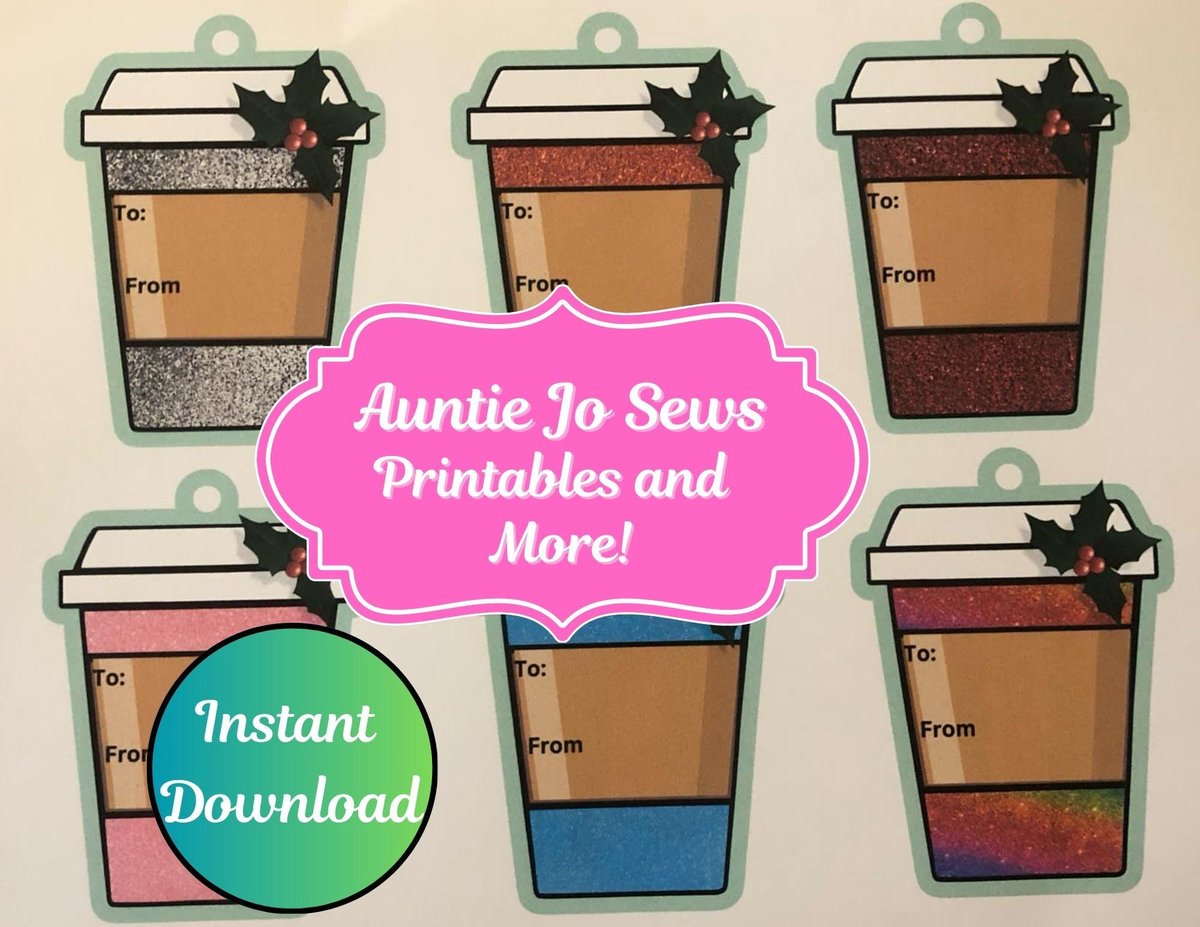 Printable Christmas Gift Tags, Holiday Tags, Christmas Tags, Coffee Cup Printables, Glitter Tags, Holiday Gift Tags, Instant Download