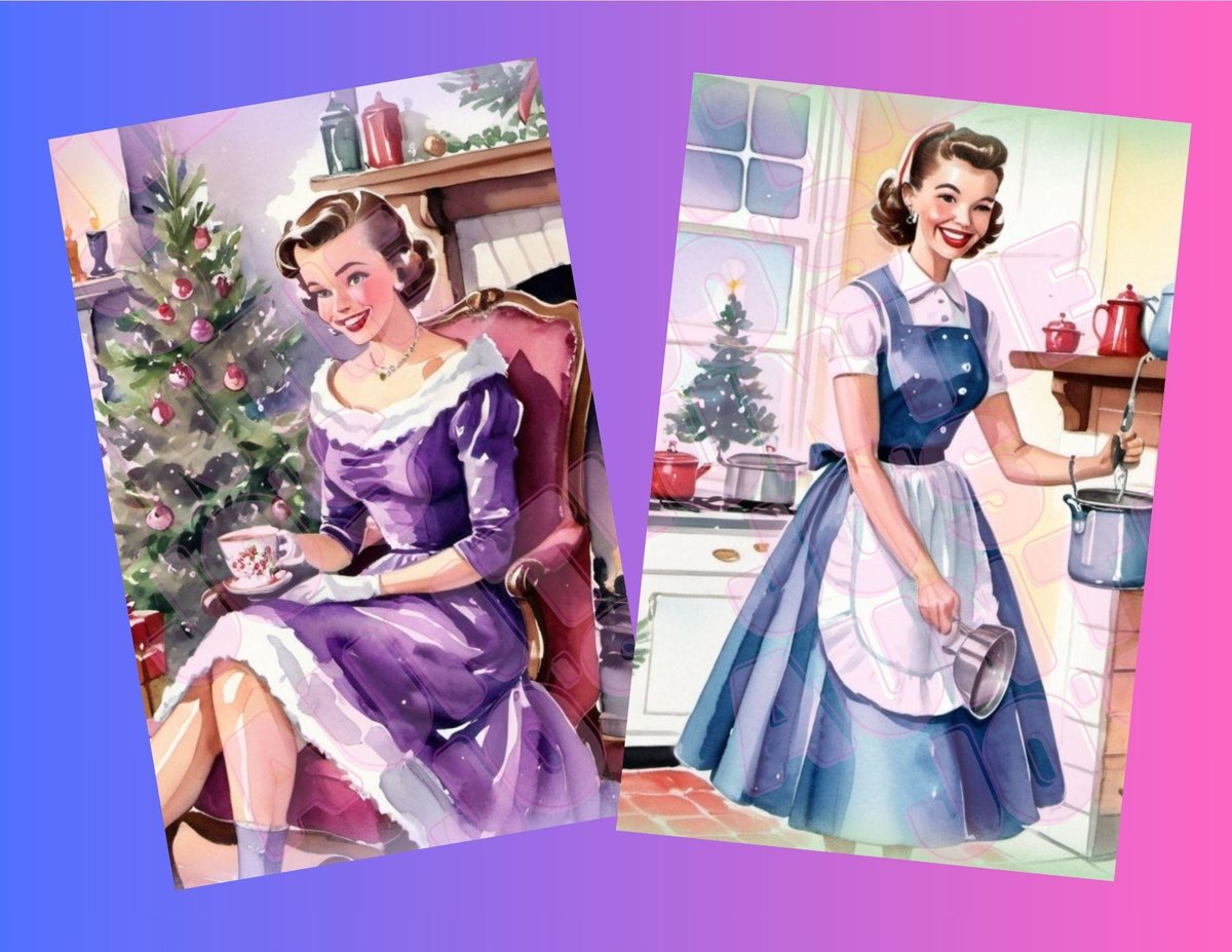 Christmas Junk Journal Kit, Retro Christmas Printables, 1950's Vintage Ladies, Printable Christmas Digital Instant Download, 12 Designs!