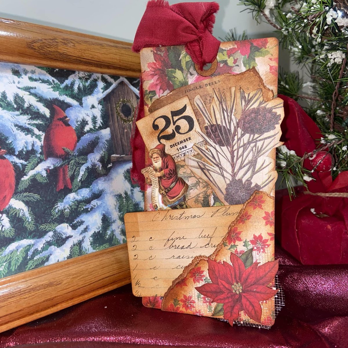 Handmade Christmas Gift Tags, Loaded Junk Journal Tags, Journal Supplies, Vintage Scrapbooking Ephemera, Vintage Holiday Tag, Ready to Ship!