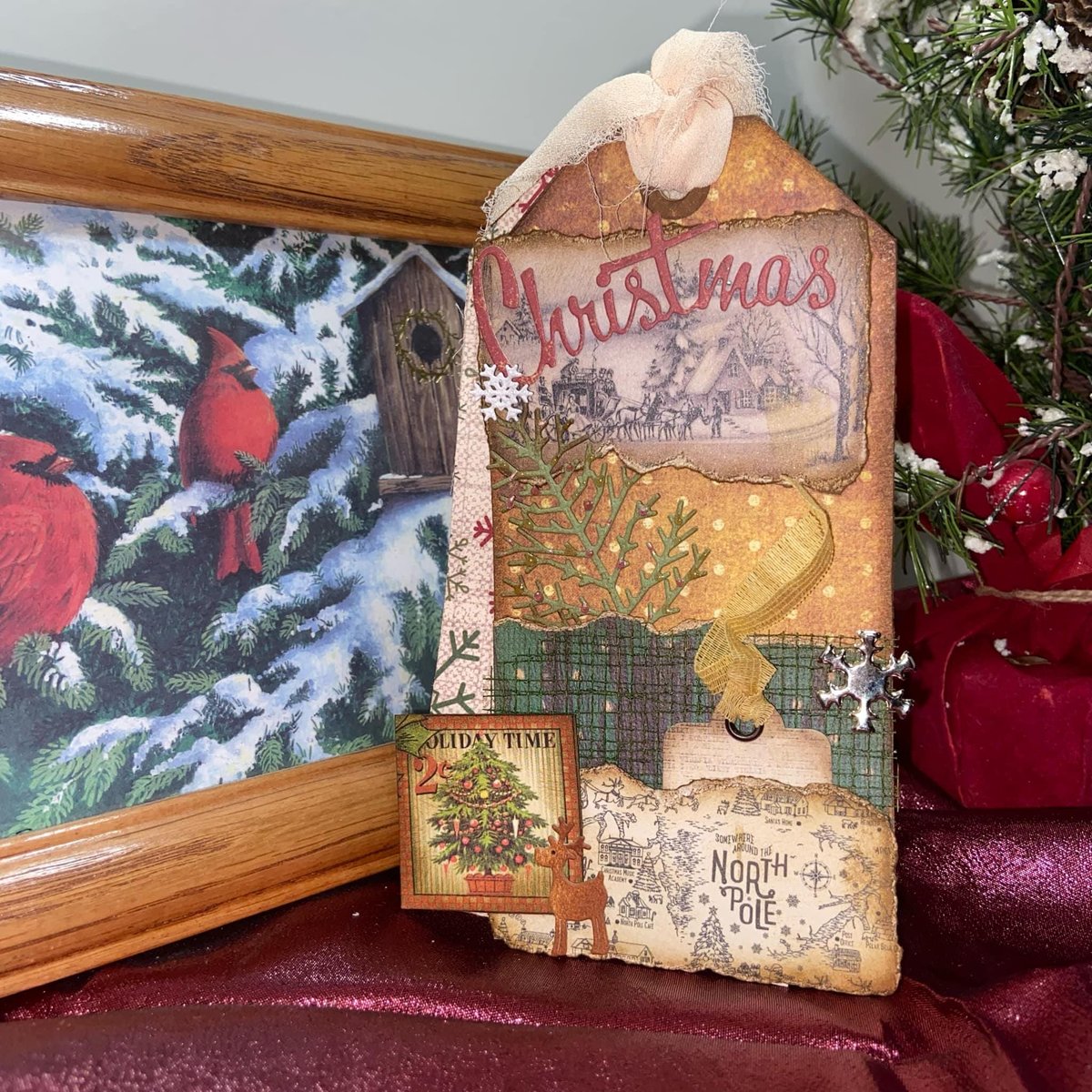 Handmade Christmas Gift Tags, Loaded Junk Journal Tags, Journal Supplies, Vintage Scrapbooking Ephemera, Vintage Holiday Tag, Ready to Ship!