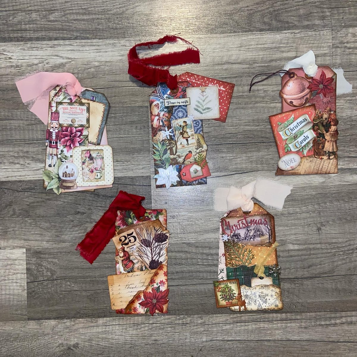 Handmade Christmas Gift Tags, Loaded Junk Journal Tags, Journal Supplies, Vintage Scrapbooking Ephemera, Vintage Holiday Tag, Ready to Ship!