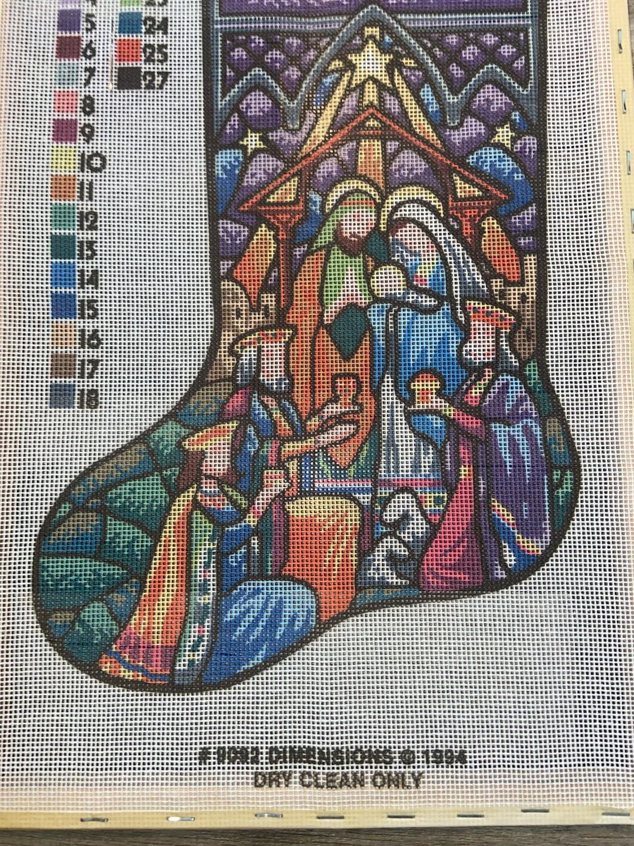 New Dimensions 1994 NATIVITY STOCKING Kit 9092 *Pre-Mounted* Holy Family Wise Men Decor DIY Stitch Kit
