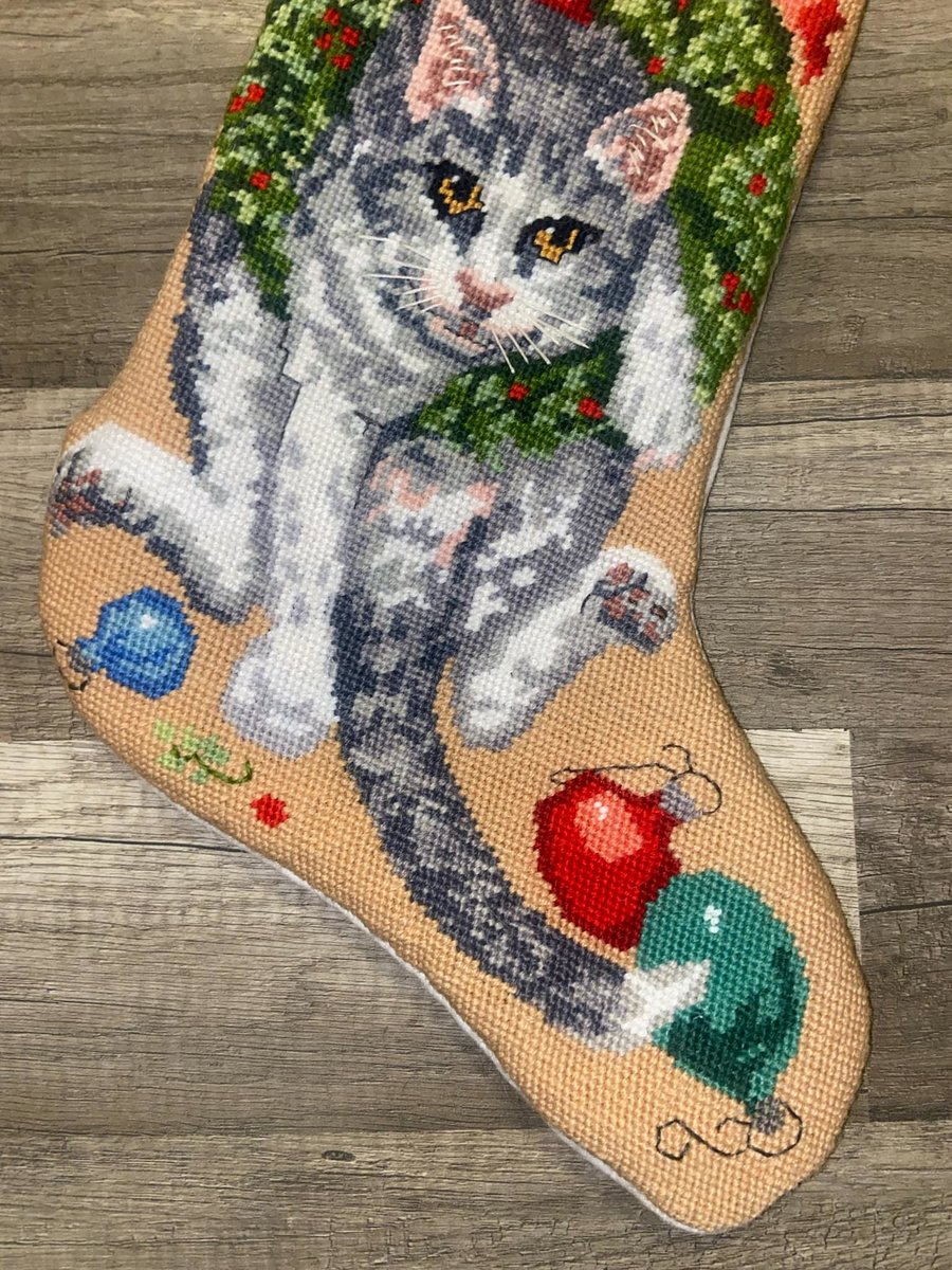 New Christmas Stocking VTG 1993 Bucilla CHRISTMAS KITTY Needlepoint Holiday Decor 60714