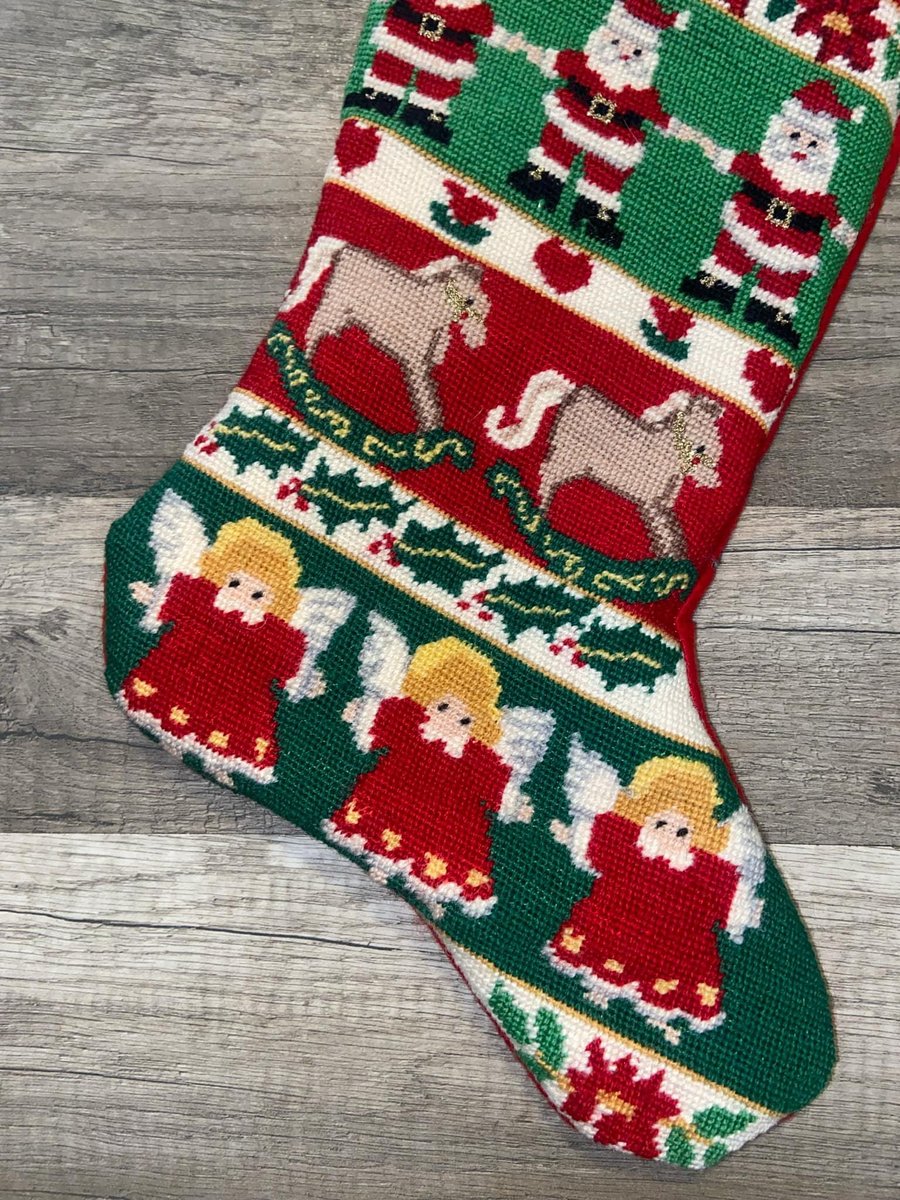 New Christmas Stocking Vintage 1990s Bucilla COUNTRY CHRISTMAS BORDERS Needlepoint Holiday Decor 60692