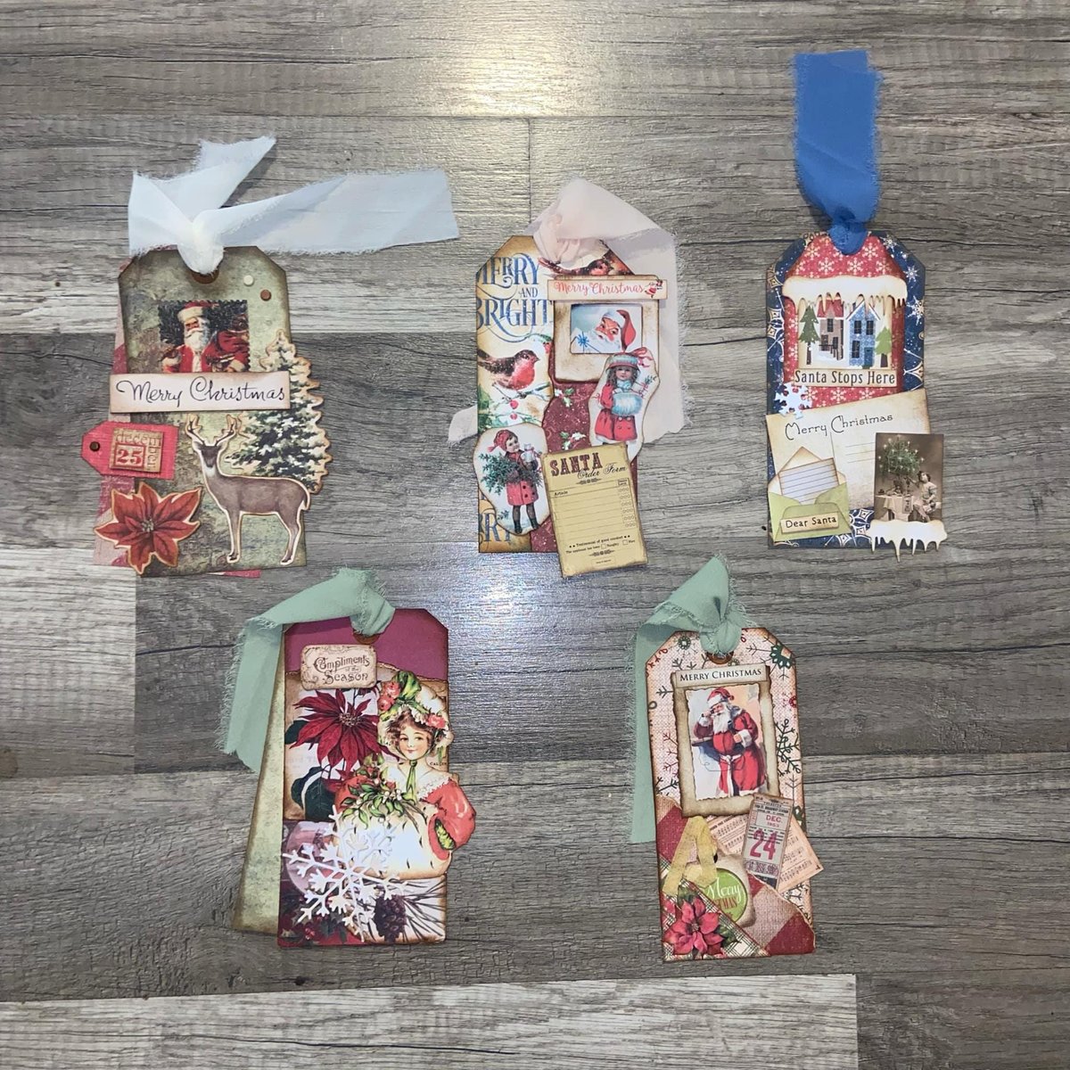 Retro Christmas Gift Tags, Loaded Junk Journal Tags, Vintage Journal Supplies, Scrapbooking Ephemera, Handmade Holiday Tag, Ready to Ship!
