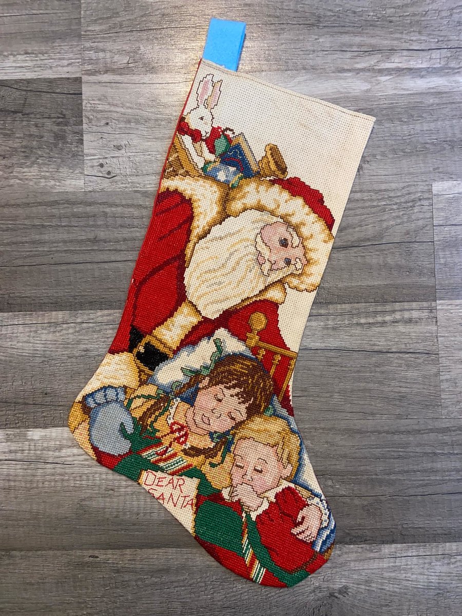 Christmas Stocking | Handmade Counted Cross Stitch | Vintage BUCILLA Visions of Sugarplums Finished Embroidered Stocking