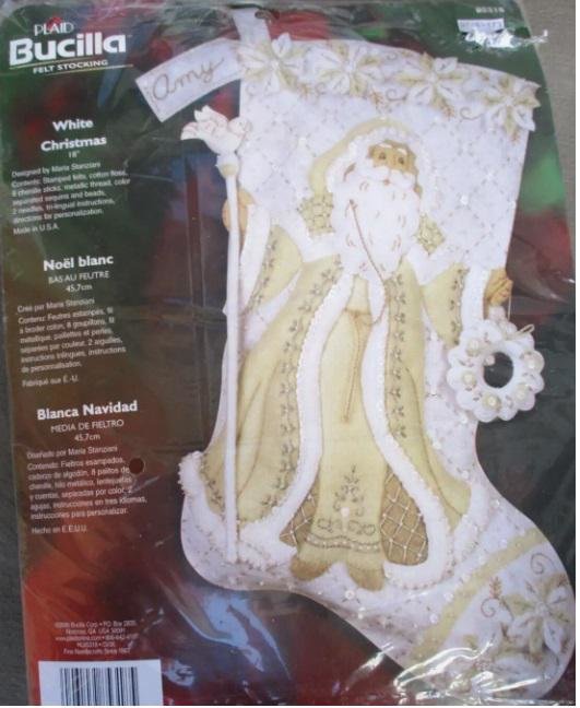 NEW! Handmade Christmas Stocking BUCILLA White Christmas, 2006 Felt Santa Stocking, Embroidered Stockings Holiday Decor