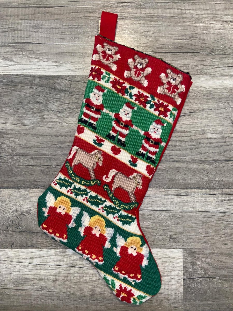 New Christmas Stocking Vintage 1990s Bucilla COUNTRY CHRISTMAS BORDERS Needlepoint Holiday Decor 60692