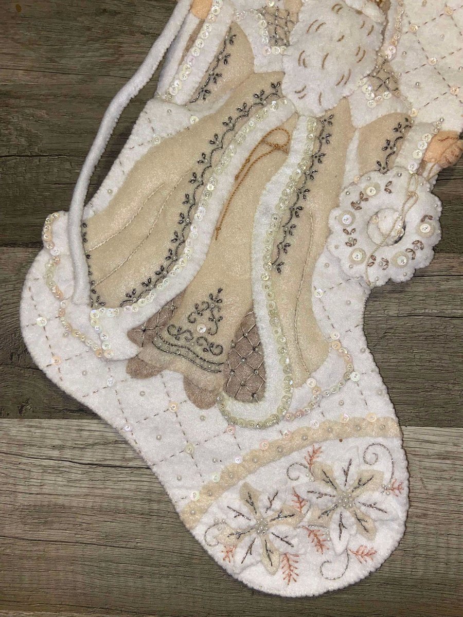 NEW! Handmade Christmas Stocking BUCILLA White Christmas, 2006 Felt Santa Stocking, Embroidered Stockings Holiday Decor