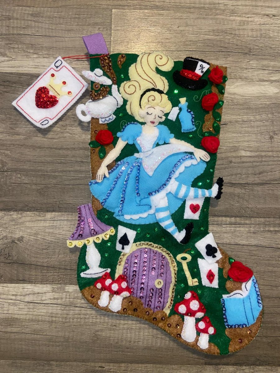 Bucilla Christmas Stockings Handmade Christmas in Wonderland Embroidered Stocking Christmas Gift Fireplace Mantle Wall Door Decoration