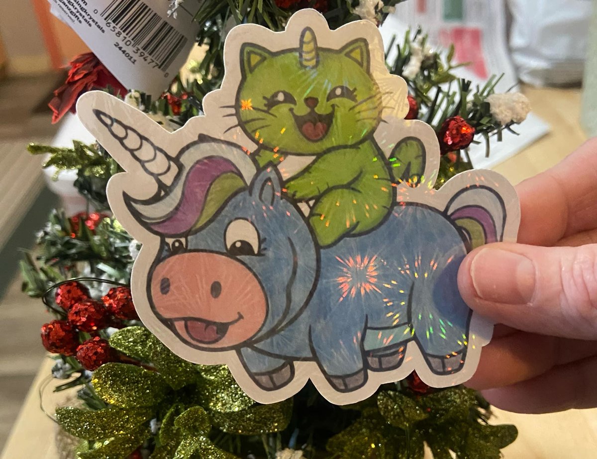 HOLOGRAM Unicorn Cat Sticker |  Large Unicorn Sticker | Sparkle Unicorn Sticker | Silly Stickers | Adult Stickers | Hand Colored Stickers |