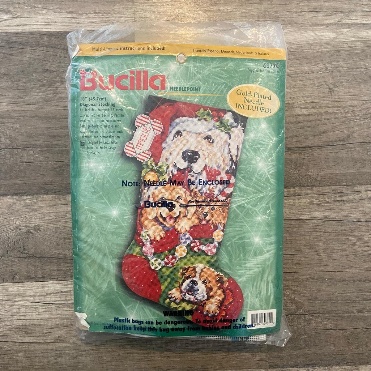 New Vintage 1999 BUCILLA Needlepoint Stocking Puppies for Christmas Kit 60770 Dogs Pets