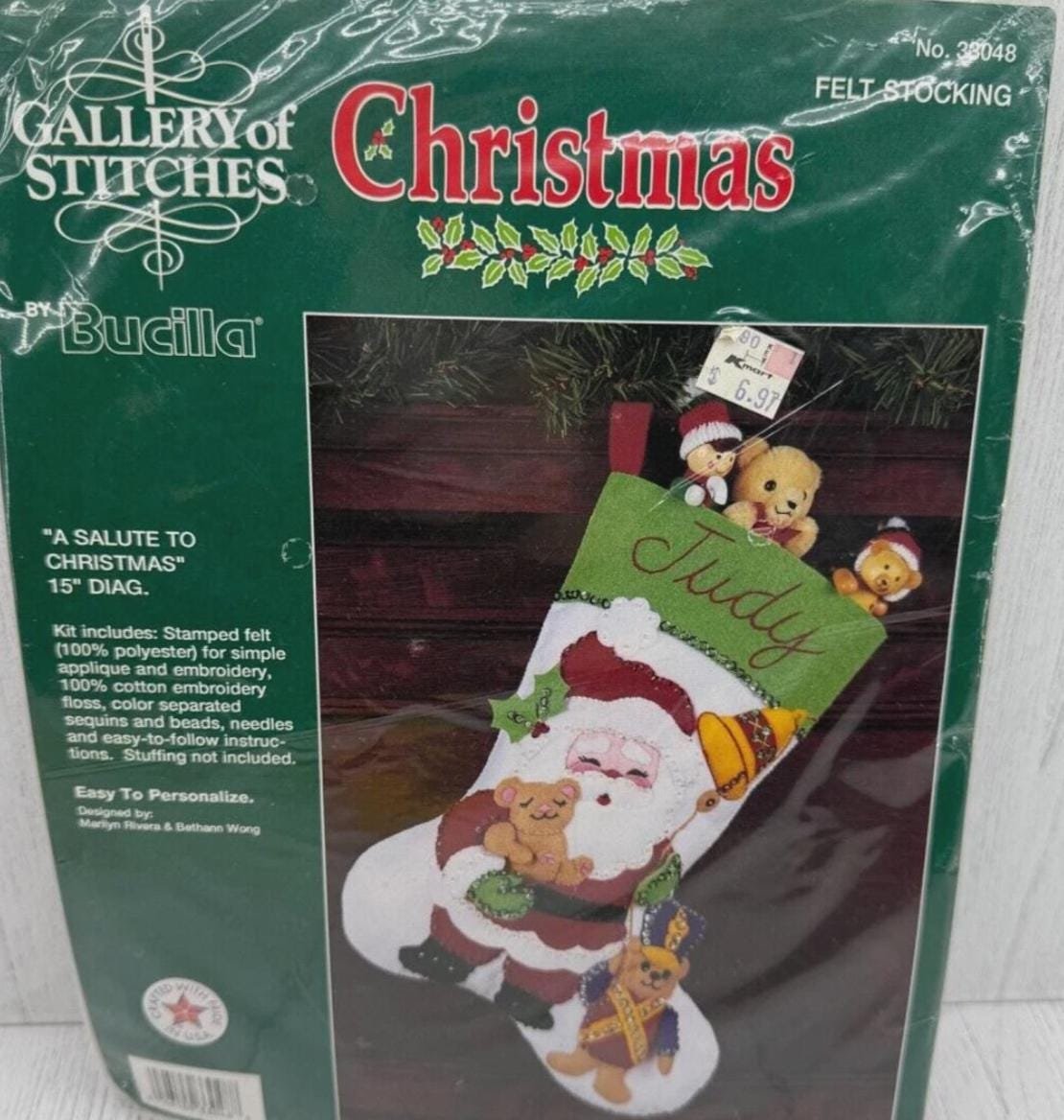 Vintage Christmas Stocking, FINISHED Bucilla Kit, A Salute To Christmas Holiday Stocking 33048, Personalized Stocking, Family Stockings